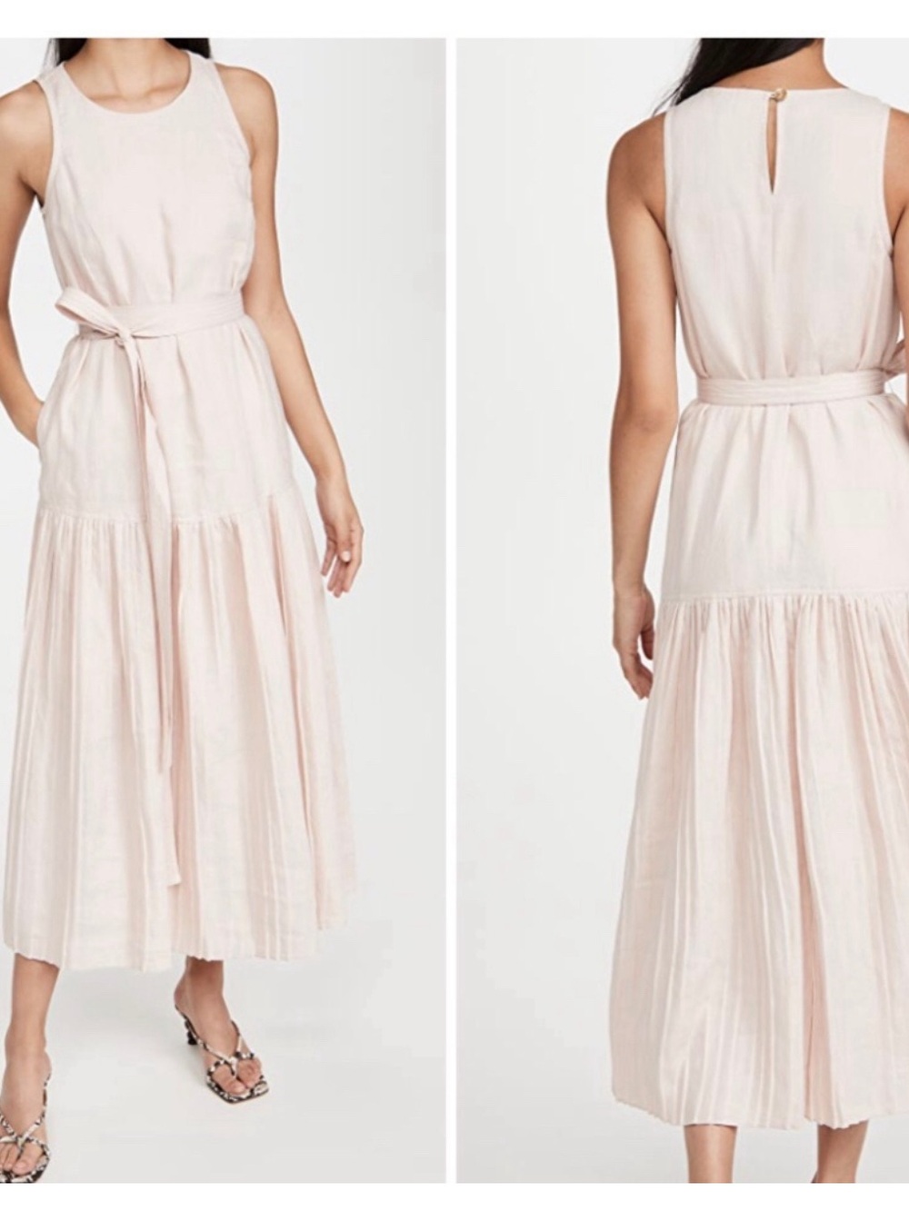 Rebecca Taylor pink linen belted maxi dress XS - Picture 2 of 4